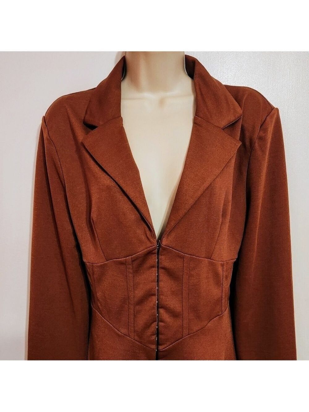 Shein Brown Hook And Eye Blazer Jacket Size 8 10 - Picture 2 of 10